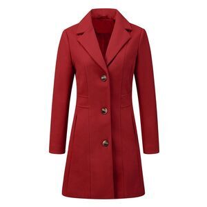 Notched Lapel Collar Single Breast Outerwear Winter Coats Burgundy